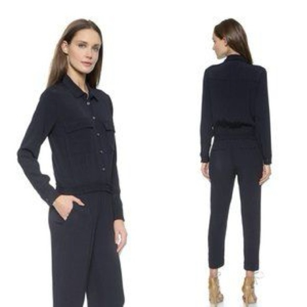 Madewell Black Viscose Crepe Button Down Pull On Jumpsuit (Small)